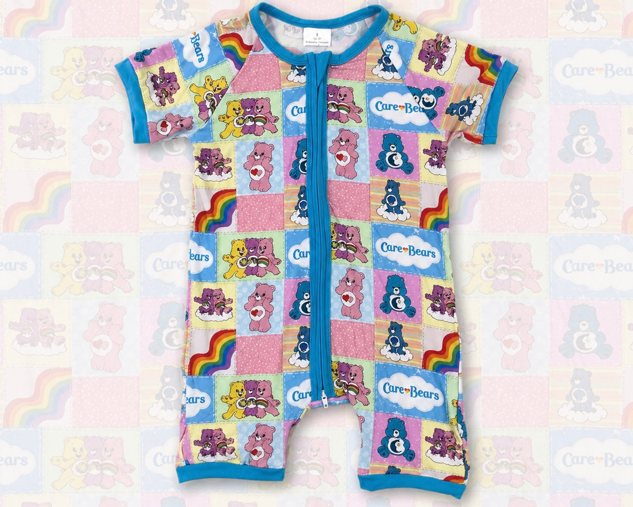 Care Bears Rainbow Checkerboard Baby Zip Romper