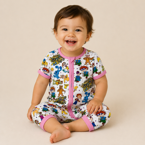 90s Cartoon Mashup Baby Zip Romper